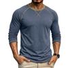 Mens Long Sleeve Round Neck Basic Color Block T Shirt
