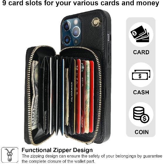 Bocasal Crossbody Wallet Case for iPhone 13 Pro Max, RFID Blocking Leather Purse Case with Card Holder, Protective Handbag Flip Cover with Zipper