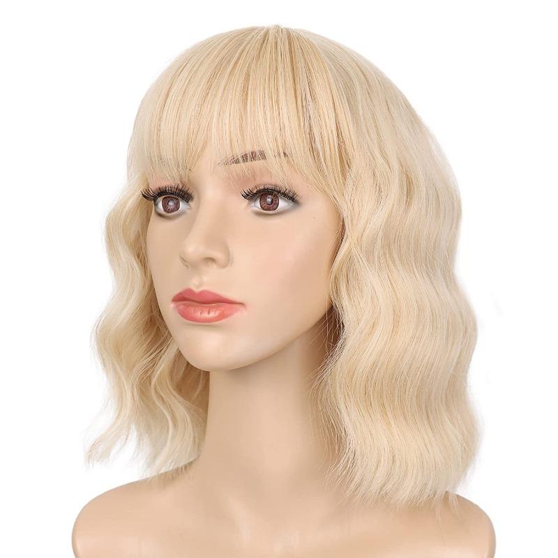 Premium Synthetic Wigs Women Wavy Wig with Bangs Medium Length Curly Wigs Drag Queen Hairstyle Wig Cosplay Costume