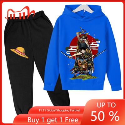 Fashion  Anime One Piece Girl Boy Clothing Suit Children's Hoodie Pullover Sweatshirt Trousers Suit Teen Boys Sportswear
