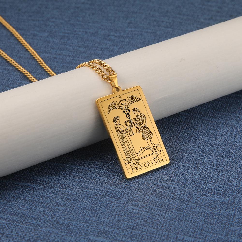 Dawapara The Suit of Cups Tarot Cards Link Chain Pendant Necklace Vintage Amulet Necklaces Men Women Stainless Steel Jewelry