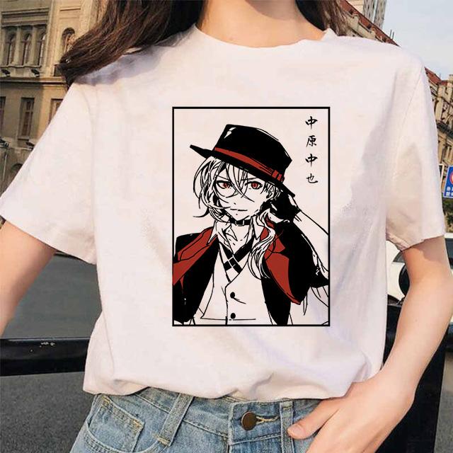 Bungou Stray Dogs Anime Lustiges Print Harajuku Top Frauen T-Shirt Lässiges Damen Basic O-Kragen Kurzarm T-Shirt Mädchen, Drop Ship