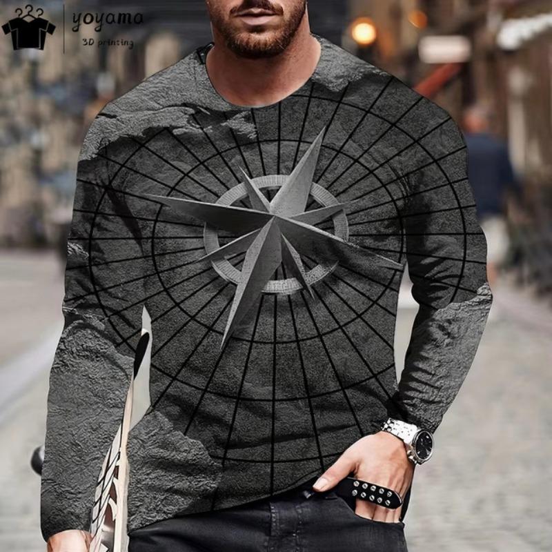 

Мужская футболка с длинным рукавом и круглым вырезом в винтажном стиле. Мужская одежда. Футболки с винтажной графикой и 3D-принтом. Дышащие футболки для мужчин. 5XL