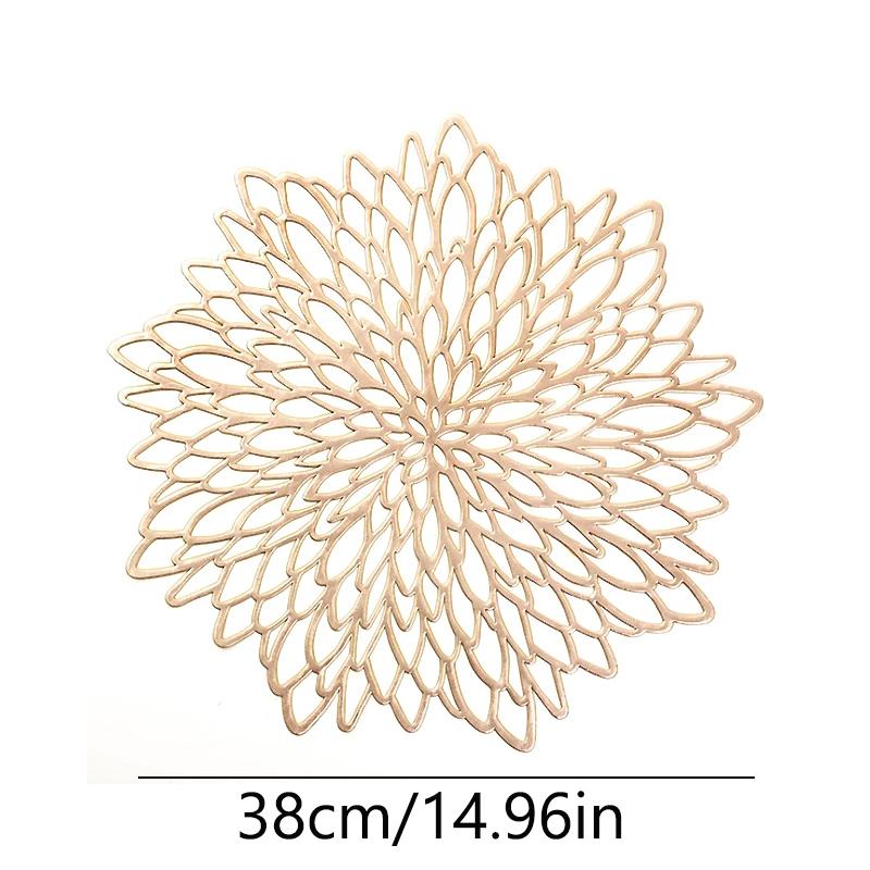 PVC Hibiscus Flower Placemat for Dining Table Hollow Pad Coaster Pads Table Bowl Mats Gold Dining Table Mat Non-slip Insulation