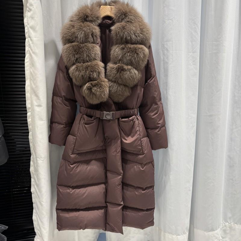 Womens Winter Down Coat With V-Neck Slim Fit Mid-Length 50% Duck Fill Thick Warm Outerwear Cold Season