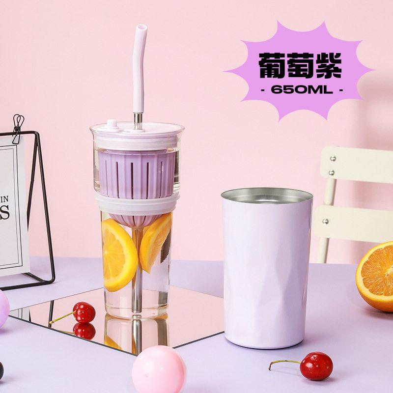 Spot Stainless Steel Thermos Cup Glass Car Large Capacity Tea Separation Tea Cup Portable Straw Cup