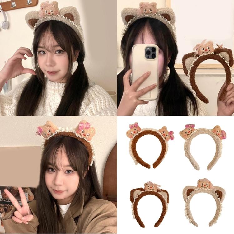 Cartoon Plush Bear Headband Music Festival Hairhoop Birthday Party Hairband Women Face Washing Hairhoop Accessories