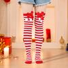 1 Pair Christmas Stockings Colorblock Striped Retro Bright Color Bow Decor Anti-slip Skinny Performances