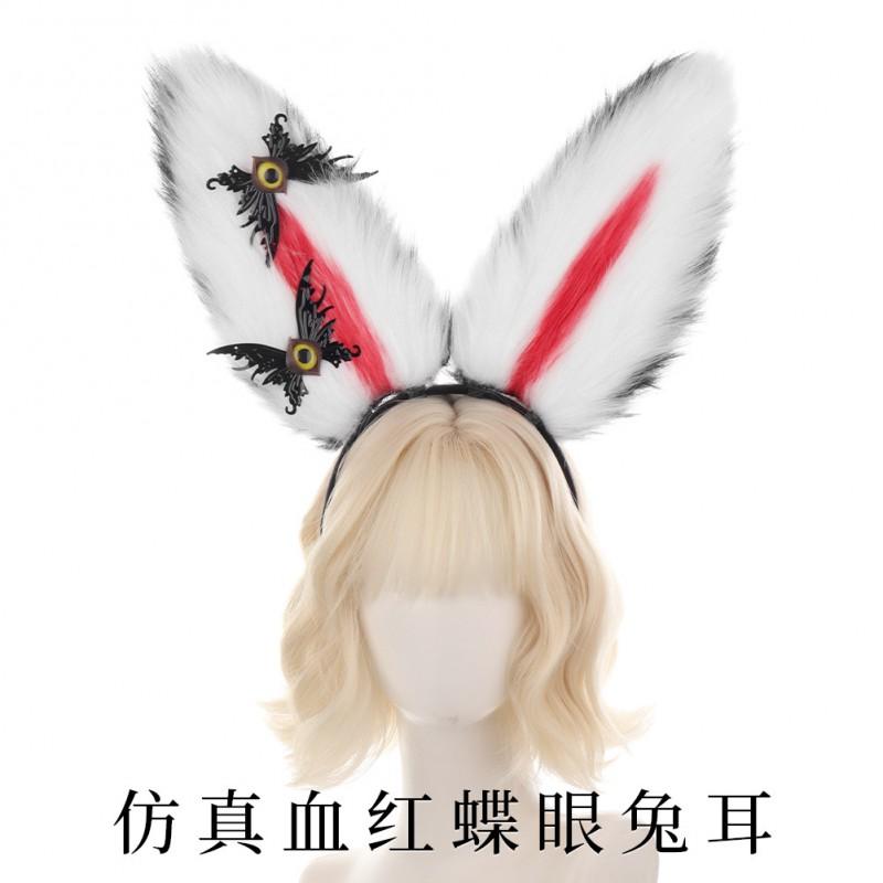 Handmade Red Bunny Ear Headband Cosplay Plush Animal Ears Hair Accessory Dark Gothic Style Unisex