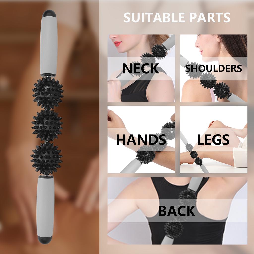 3 Balls Muscle Massage Roller   Stick Body Massage Relaxation Muscle Roller Stick