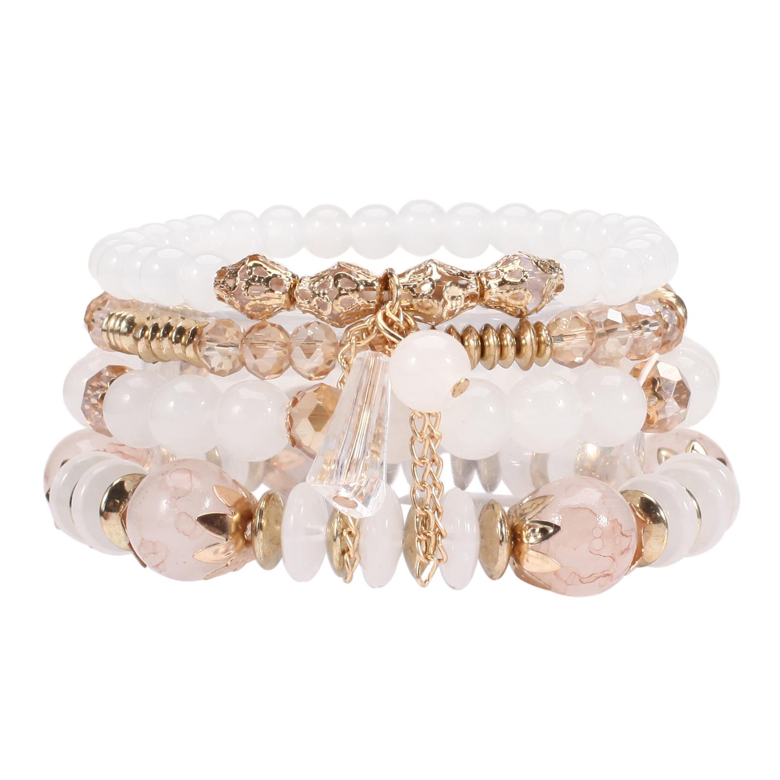 

4Pcs/set Bohemian Stackable Bead Bracelets For Women Multilayered Bracelet Pendant Charm Stretch Bangles белый