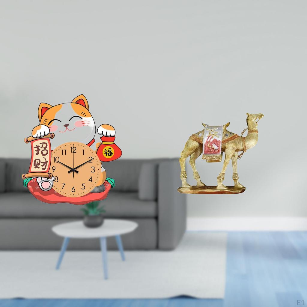 Clock And Camel Figurine Sculpture for Kids Bedroom Office Room Entrance Shelf Home Decor Resin