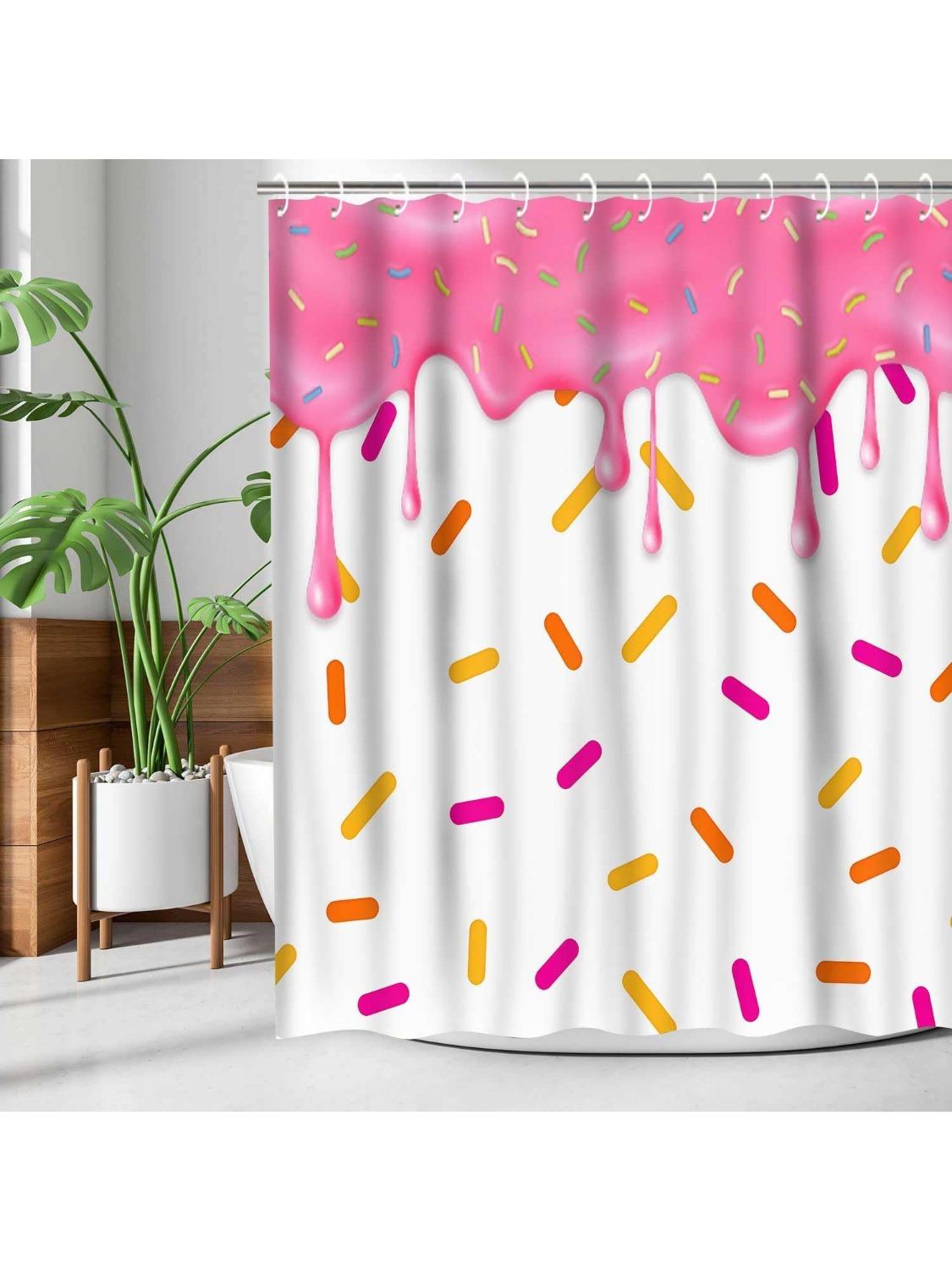 

Donut Shower Curtain Colorful Pink Dessert Bathroom Decorated With Chocolate Delicious Food Bakery Themed Melting Ice Cream W60H190(CM)-1 Pcs