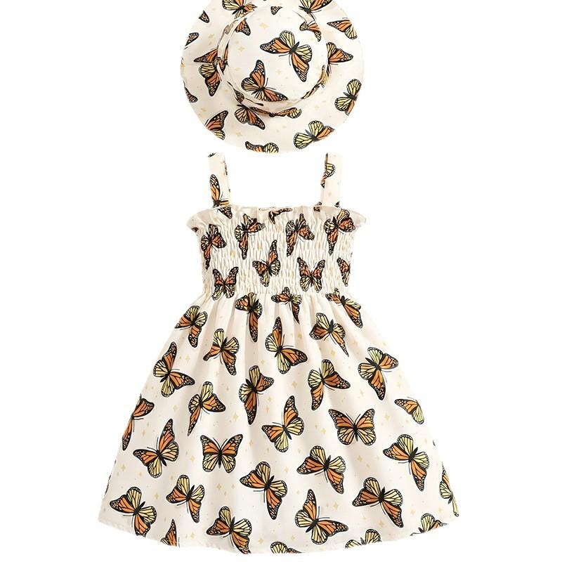 0-3 Jahre Mädchen Mode Prinzessinnenkleid Sommer Kinder Süßes Schmetterlingsdruckkleid Mit Passendem Hut