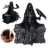 Mystery Theme Home Ornament 3D Printed Gothic Crow Queen Figurine, Cloaked Robe Statue with Detailed Miniature Dark Fantasy Crow, Spooky Desktop