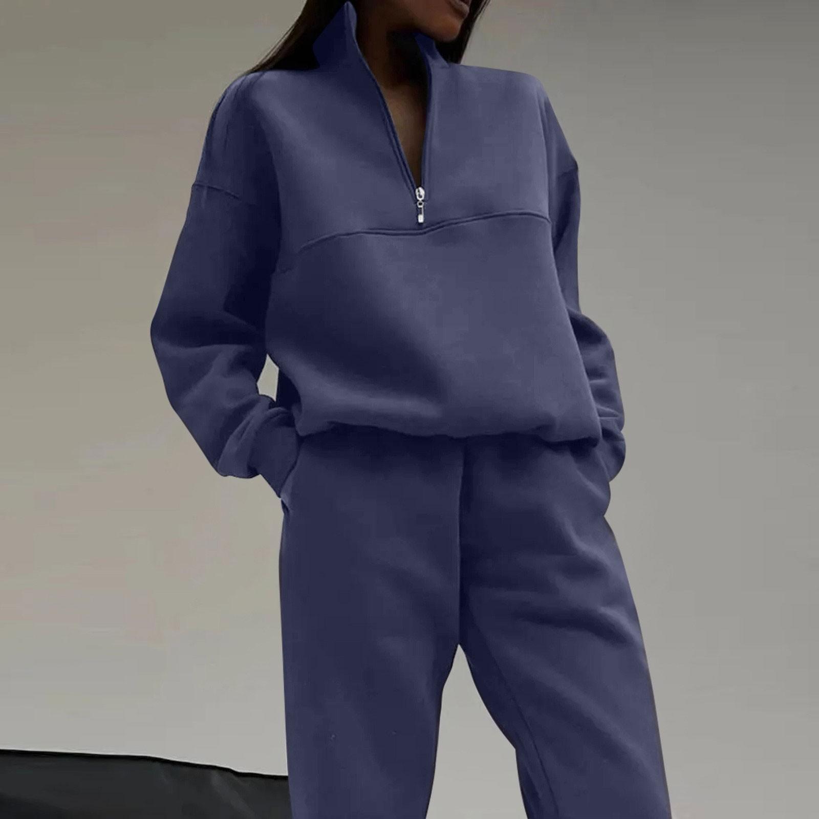 

Женские повседневные свободные толстовки с отворотами, толстовка, топ и брюки, комплект из двух предметов XXL тёмно-синий