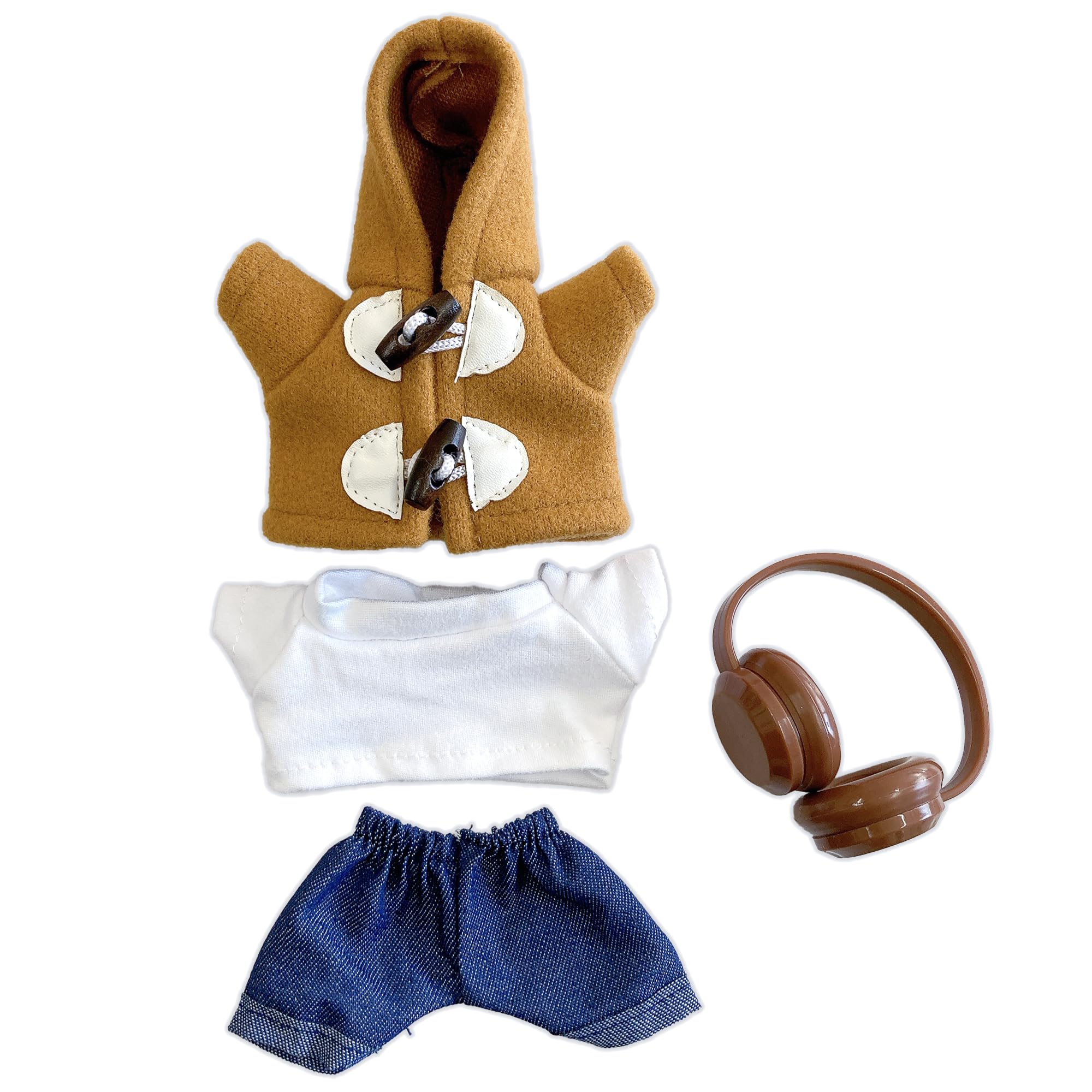 

Yellow Duffle Coat, Striped Shirt, Pants, and Headphone Set for 10cm Plush Toy, Kigurumi, Accessories, Otaku, Doll, Mascot, Kpopdoll Costume [Used]