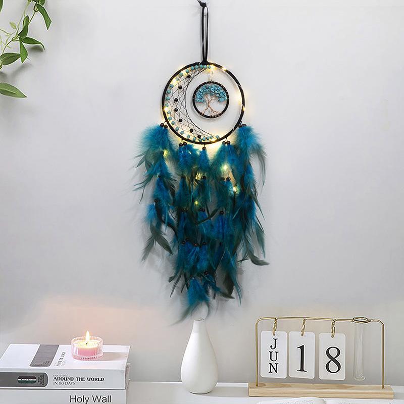 Life Tree Wind Chime Stone Hanging Ornament Fresh Girl Heart Forest Feather Pendant Bedroom Windowsill Creative Decoration