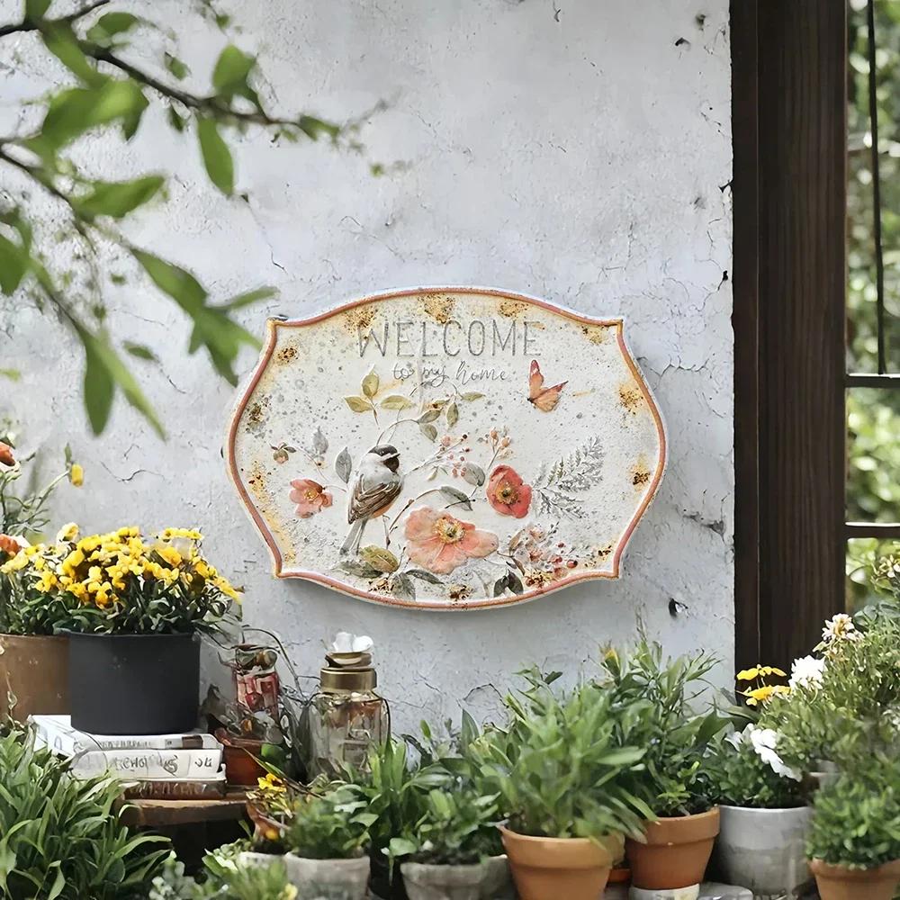 Wall Mounted Decoration Distress Retro Garden Welcome To The Doorstep Home Furnishing Courtyard Balcony Wall Decoration Board
