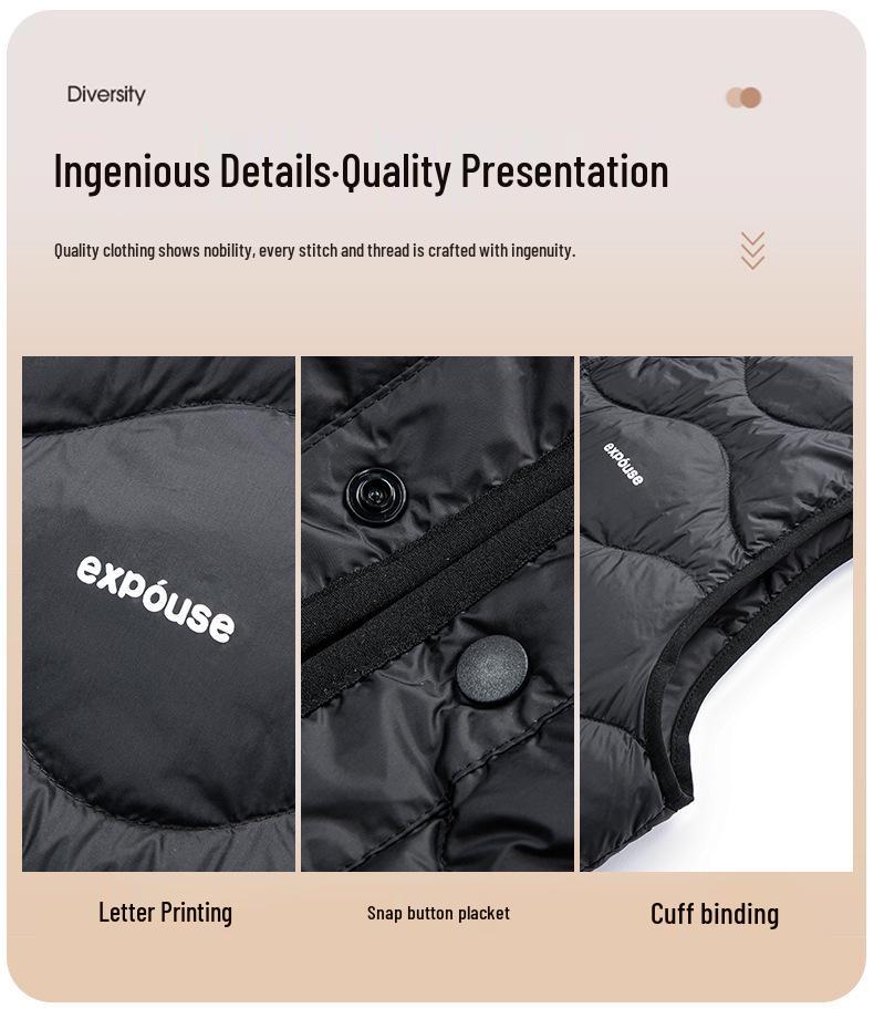 Men's Lightweight White Duck Down Vest - Solid Color, Sleeveless, Versatile, Warm Inner Layer for Autumn/Winter.