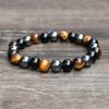 Men'S Stylish Natural Stone Bracelet Vintage Crown Symbol Of Power Hematite Beads Gift For Friends Natural Tiger Eye Beads
