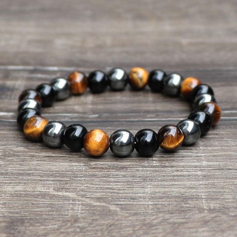 Men'S Stylish Natural Stone Bracelet Vintage Crown Symbol Of Power Hematite Beads Gift For Friends Natural Tiger Eye Beads