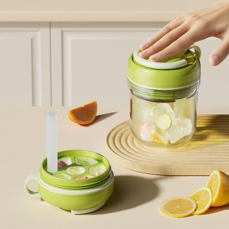 Drei-in-Eins-Eisbox-Wasserflasche, Begleitbecher mit Eiswürfelform, Wasserflasche mit Eisbox, Gepresster Lebensmittel-Eisbecher