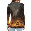 Women's T Shirt Tee HAlloween Print Button Long Sleeve Daily Weekend Fashion Basic V- Neck Regular Top