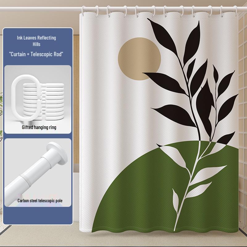 High-End Minimalist Floral Shower Curtain Set: Lazy-Style, Thickened, Waterproof, Mildew & Wrinkle Resistant.