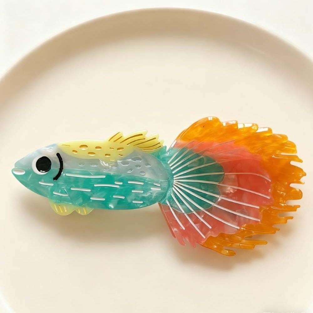 Korean Style Silver Arowana Shark Clip Acrylic Acetic Acid Hair Claw Guppy Hair Claw  Beach