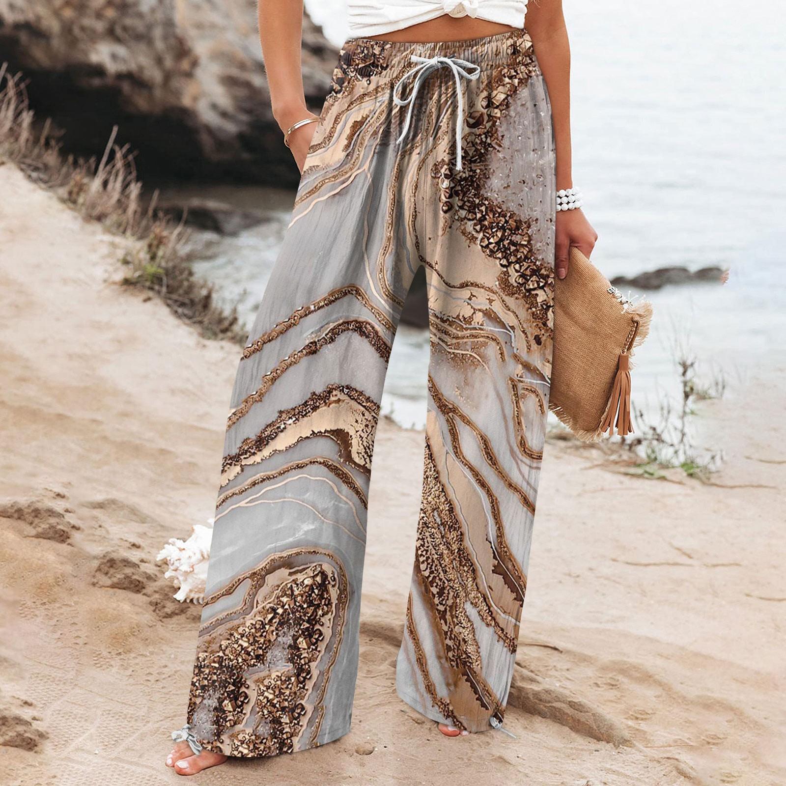 

Женские повседневные свободные хлопковые льняные брюки с 9 брюками и широкими штанинами с карманами M хаки