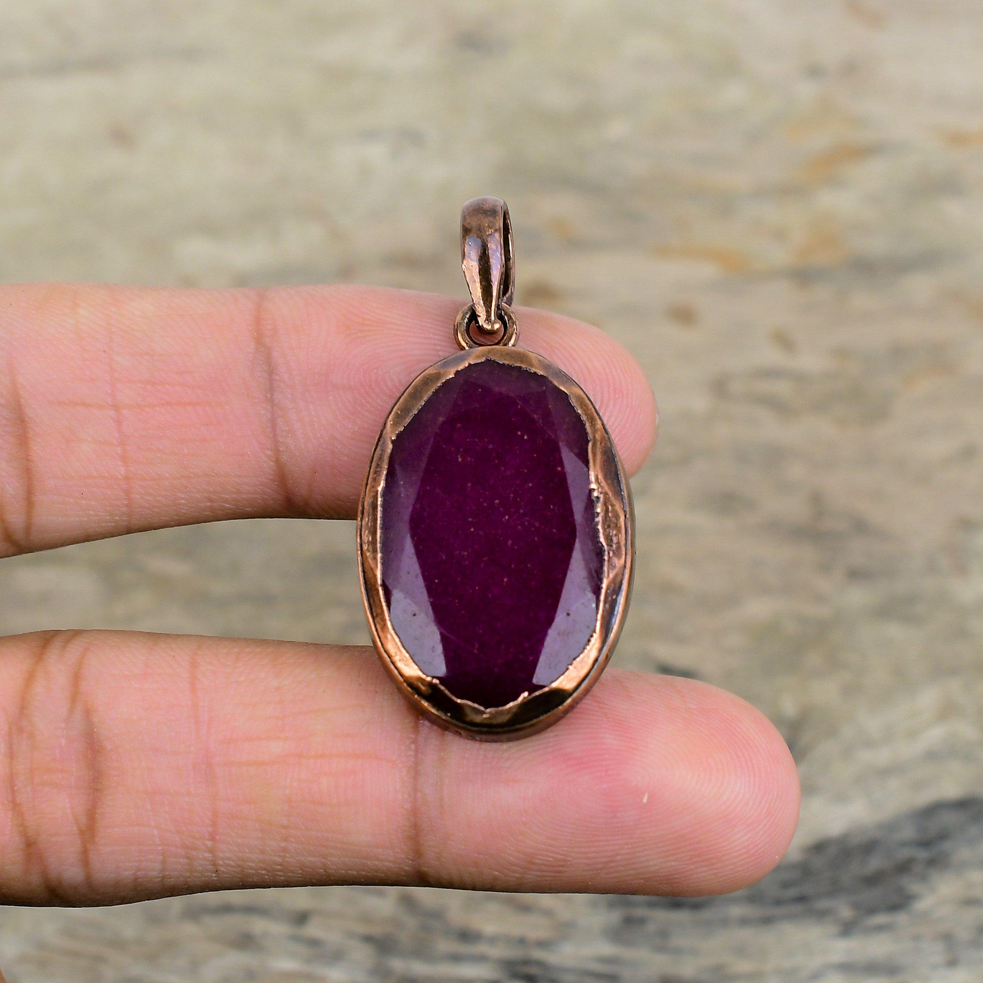 

Граненый кашмирский рубин, кулон из электроформированной меди, украшения с натуральными драгоценными камнями, элегантный кулон, медные украшения ручной работы, подарки для мамы