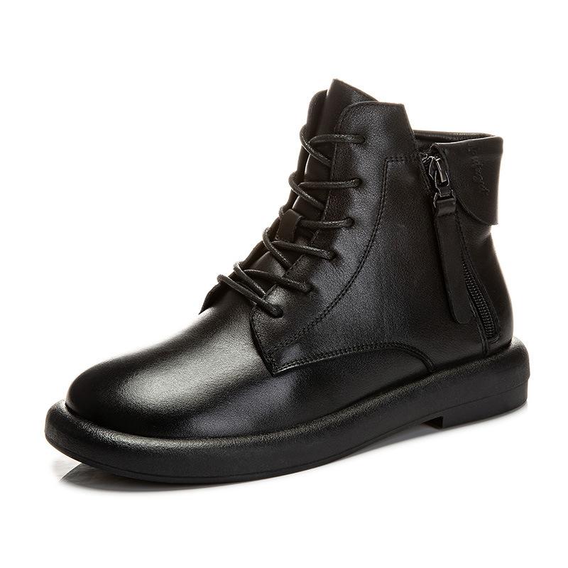 Fleece Leather Martin Boots for Women 2025 Winter New Thick-soled Versatile Short Boots for Women Casual Low-heeled Retro Boots for Women
