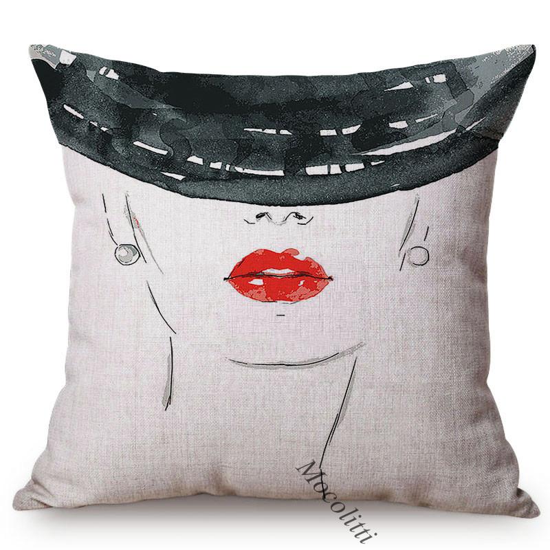 Sketch Hand-Painted Woman Portrait Cotton Linen Throw Pillow Case Fashion Girl Room Sofa Decoration Cushion Cover Cojines