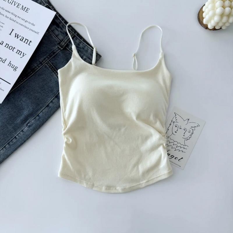 Sweet & Spicy Pleated Camisole Vest with Built-in Cup – Versatile Design for Inner/Outer Wear