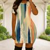 Women Plus Size Short Sleeve Round Neck Fitted Mini Dress Blue Abstract Print