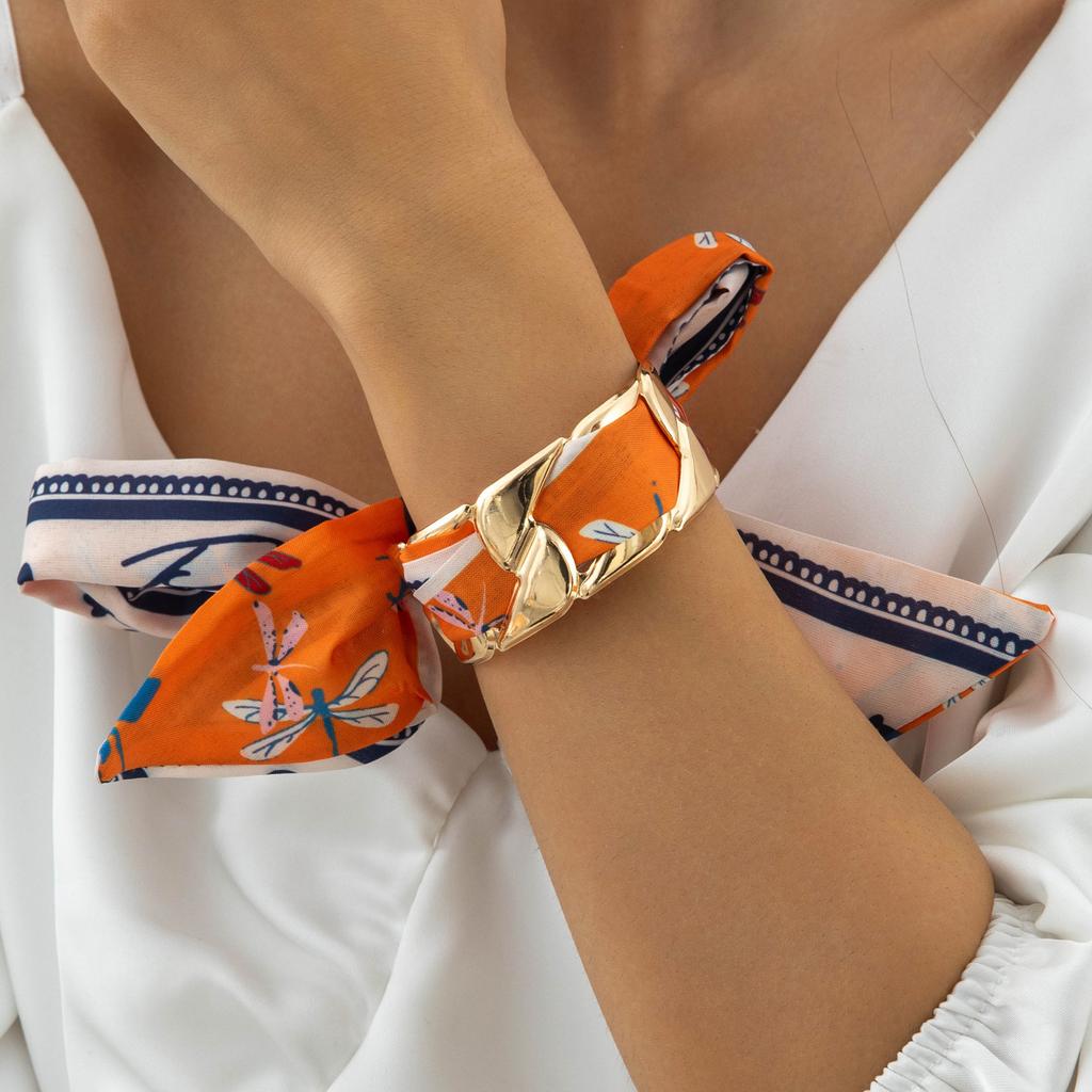Accessories, new leopard print hollowed-out fabric ribbon open bracelet, French retro geometric bracelet jewelry women