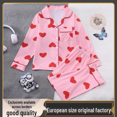 European and American Girls' Heart-Shaped Long Sleeve Pajama Set