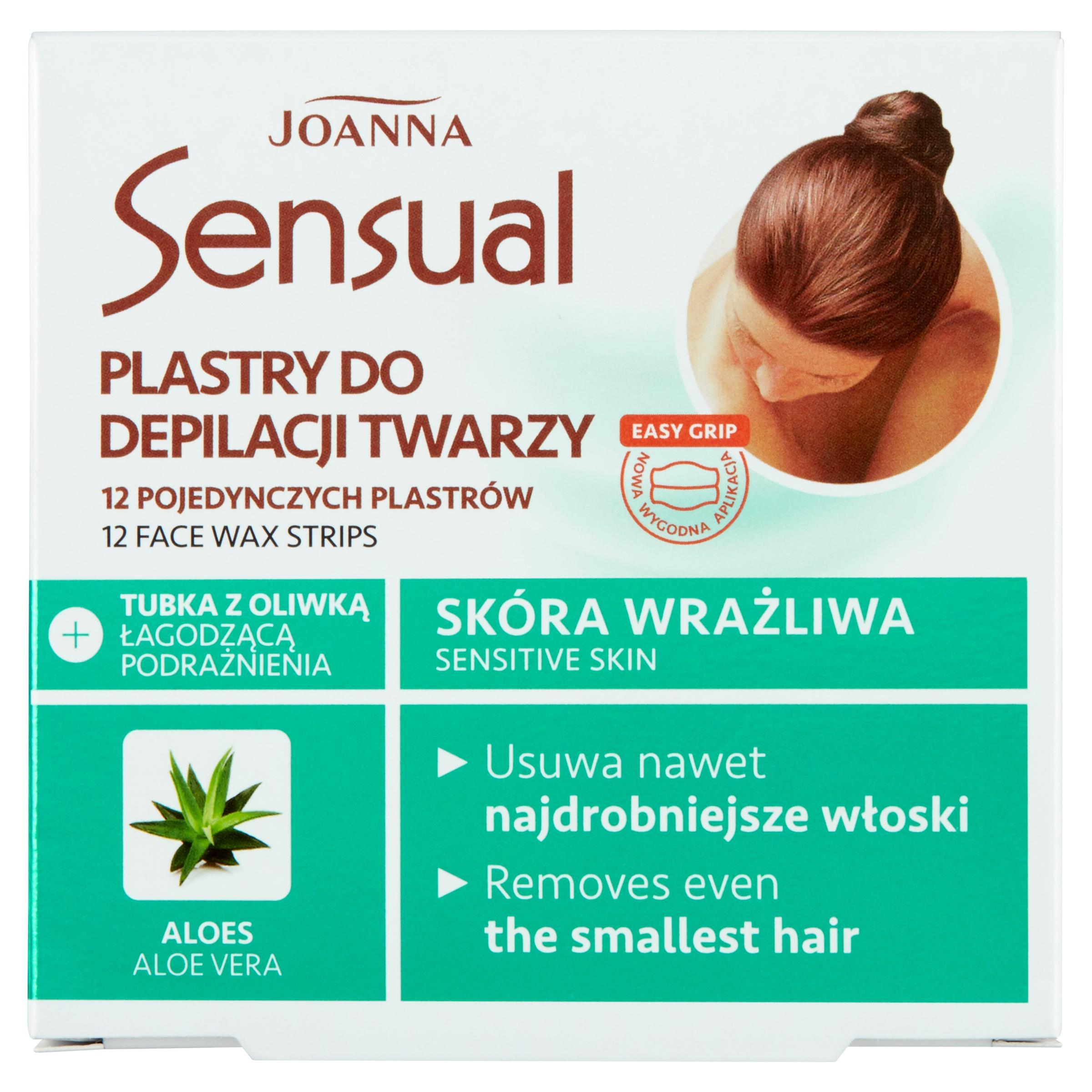 Bandes dépilatoires Joanna Sensual à l'aloe vera - 12 bandes pour le visage + 10 ml de gel apaisant