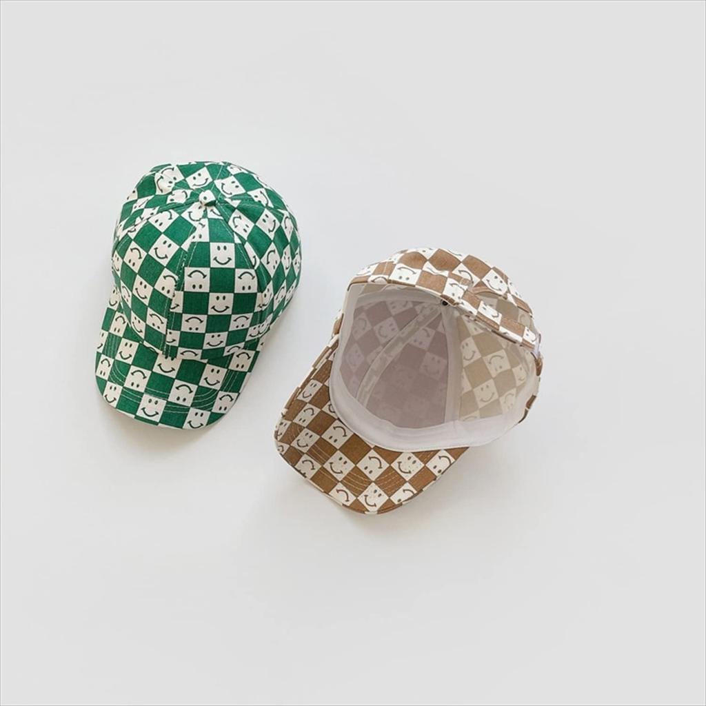 Misia Luxury Unisex Baseball Cap with Smile Pattern Checkered Design for Sizes Sky for Boys and Girls Kids' Spring/Summer, 52-54cm [26219-26223] Blue,