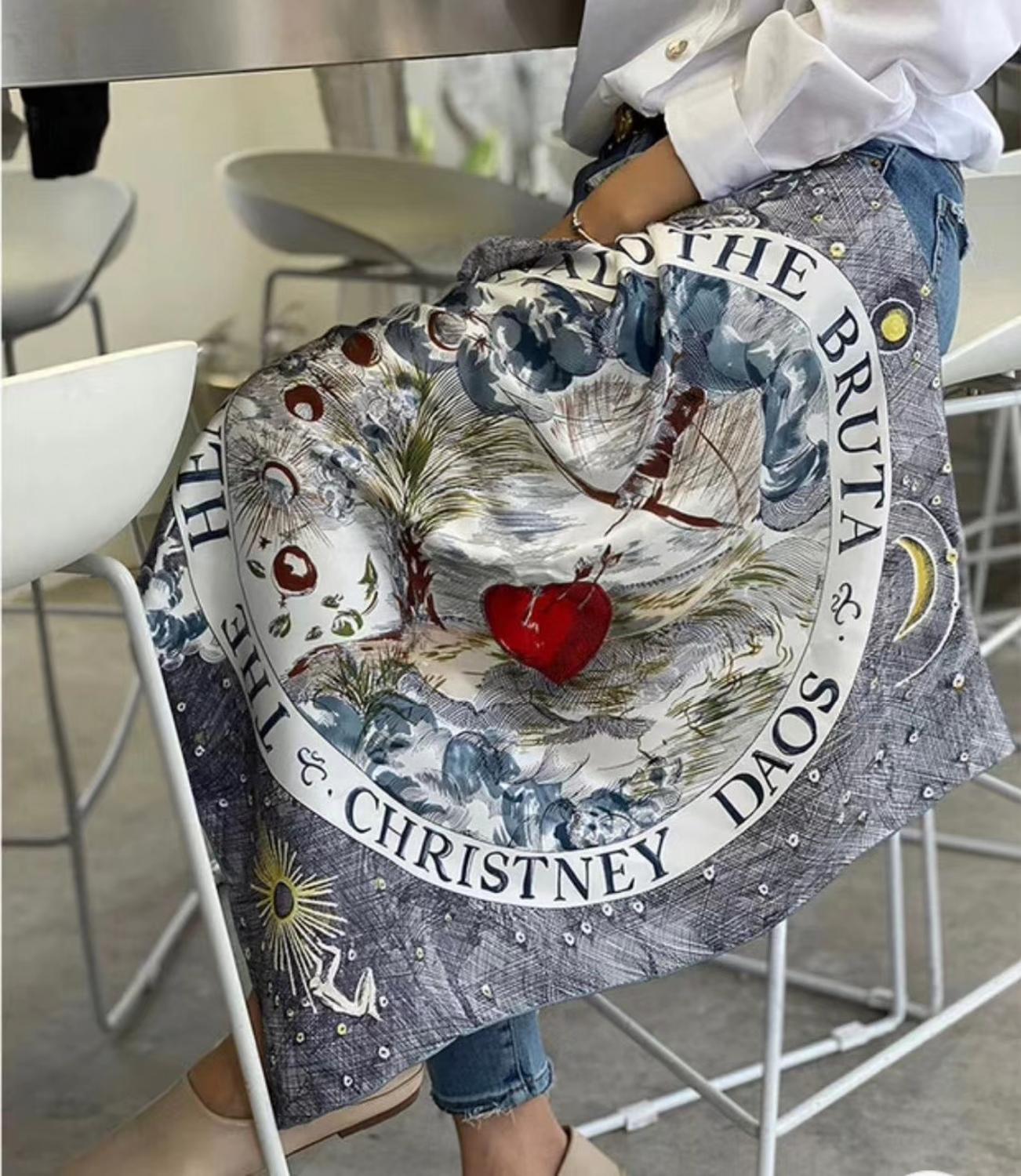 

[Bysifa] New Elegant Blue White Silk Scarf Summer Fashion Ballet Girl Pattern Pure Silk Square Scarves Head Accessories 70*70Cm