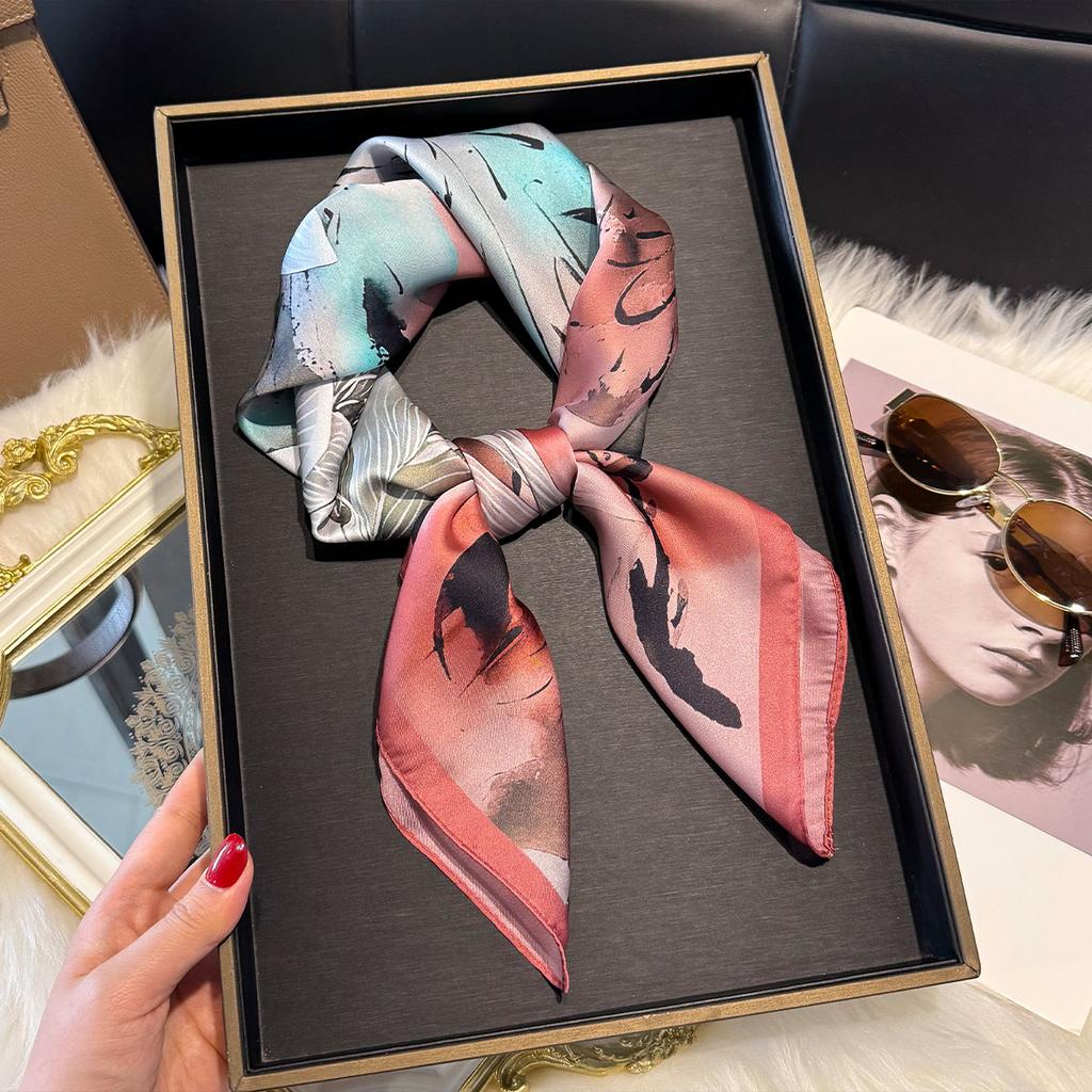 Four Seasons NEW Floral Square Scarf Women Satin Shawl Wrap Hijab Female Hair Luxury Headkerchief Beach Sun Protection Bandana