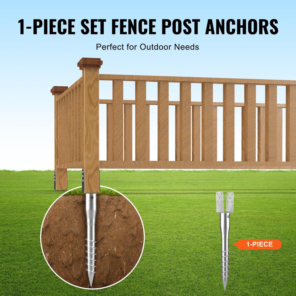 VEVOR No Dig Ground Anchor, 1 Pack 3.94 X 2.76 X 27.56 In DIY Screw In Post Stake, Includes 6 Lag Bolts & a Rebar