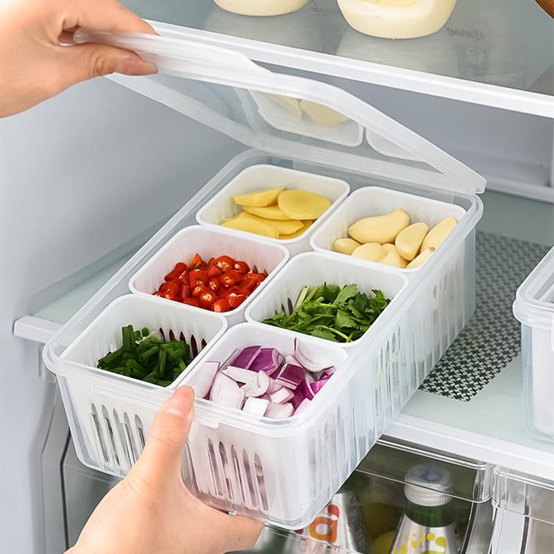 Fresh-Keeping Scallion, Ginger, Garlic Storage Box - Plastic Sealed Jar for Refrigerator