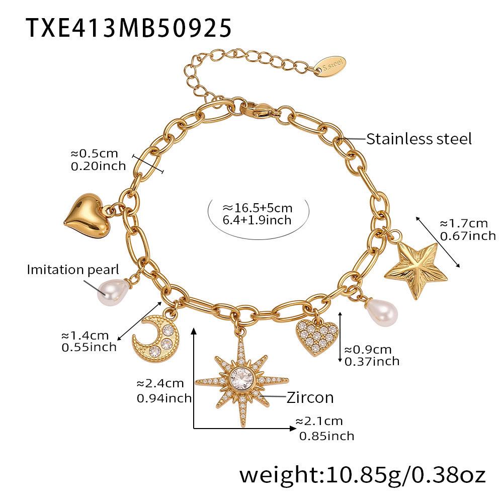 Star Moon Pearl Zircon Necklace & Bracelet Set with Multi-Accessory Design