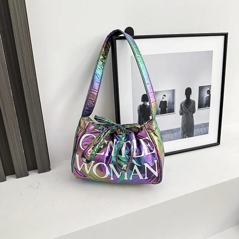 Stylish Dumpling Bag, Small Letter Underarm Bag, Super Light Shoulder Bag, Colorful Upgraded Bubble Cotton Crossbody Bag Purse