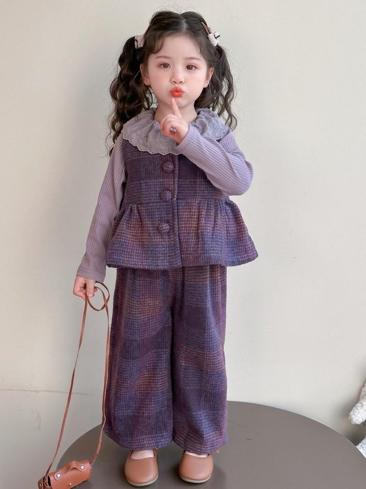 Girls' 2025 Spring Plaid Three-Piece Outfit - Korean-Style Fashion for Baby and Toddlers