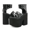 Gdgydh Black Punk Gothic Platform Sandals Open Toe Buckle Strappy Sexy Rivets Thick Heels Footwear Summer Shoes for Women