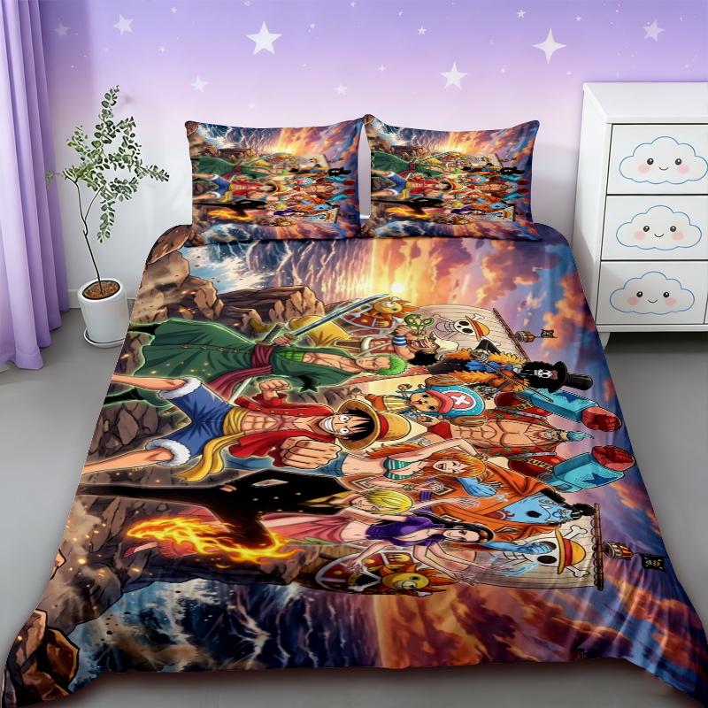 Anime One Piece Duvet Cover Set Japanese Cartoon Brooke Luffy Bedding Set Twin Full Size Bedroom Bed Decor Teens Boys Boys Gifts