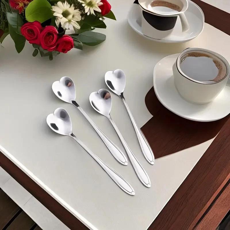10-delt poleret rustfrit stål hjerteformet kaffeske sæt - Holdbare røreredskaber til hjemmet, køkkenet og spisestuen